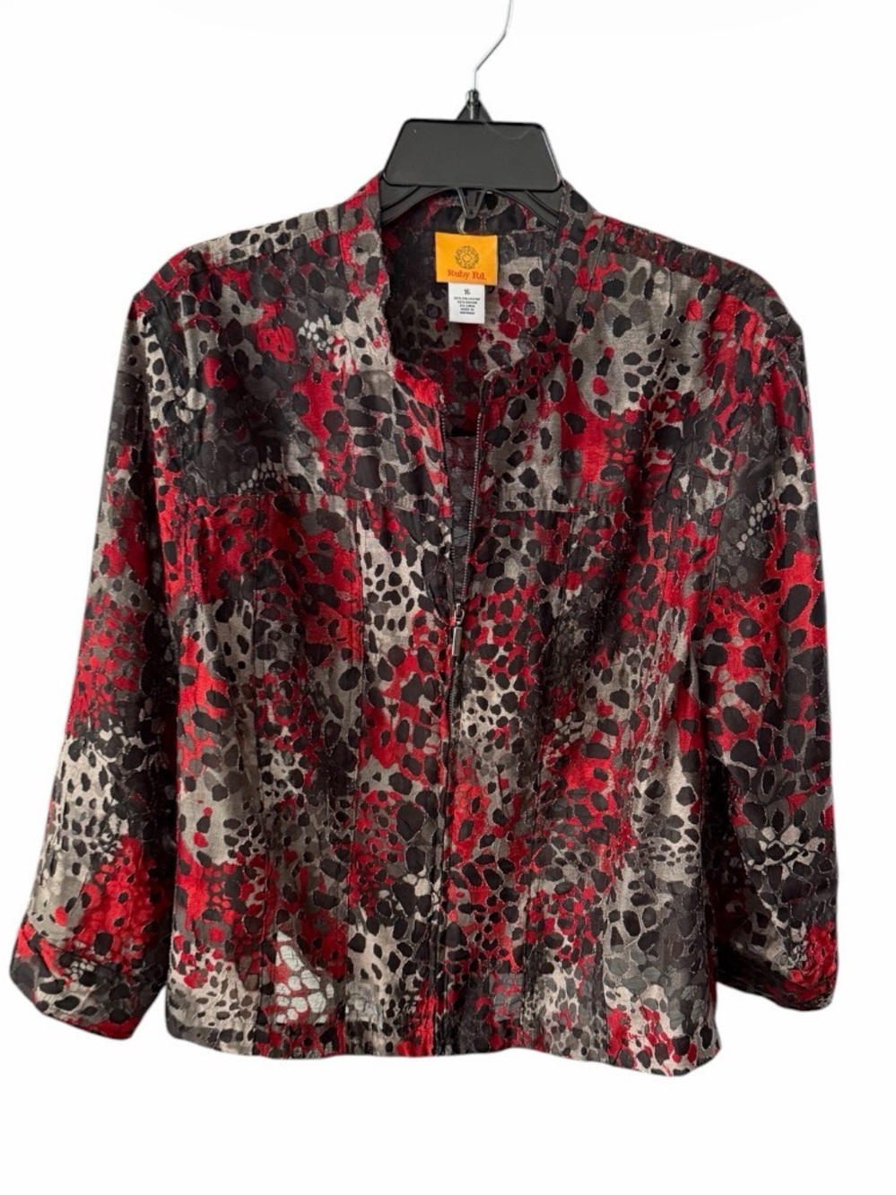 Ruby Rd. Abstract Red Black Animal Print Lightweight Jacket - Picture 2 of 9